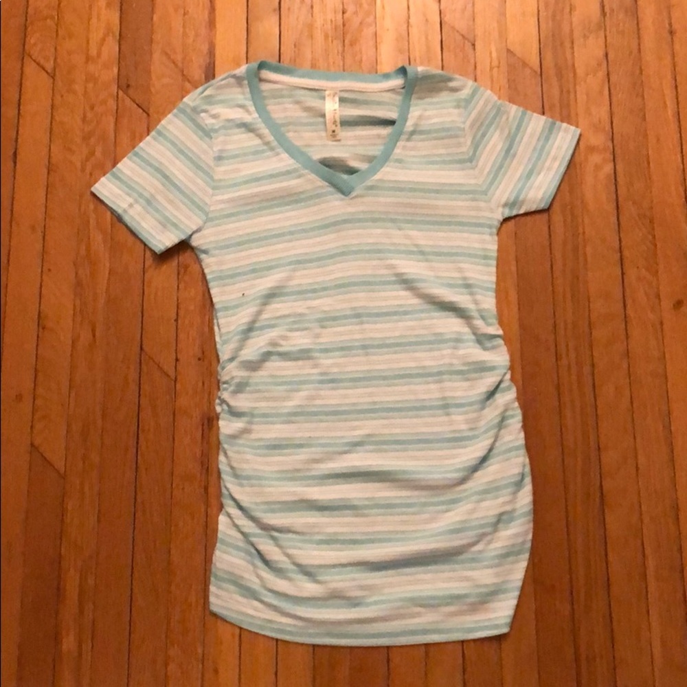 Short Sleeve Blue and White Striped Maternity Top